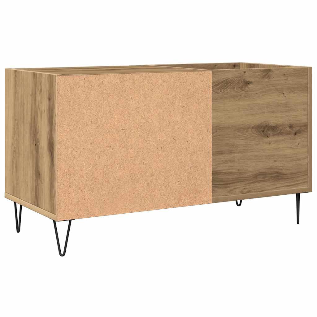 Szafa panelowa Artisan dąb drewnopochodny, 84,5 x 38 x 48 cm, z żelaznymi nogami, miejsce do przechowywania płyt gramofonowych i winylowych, stabilna górna płyta do gramofonu, organizer do