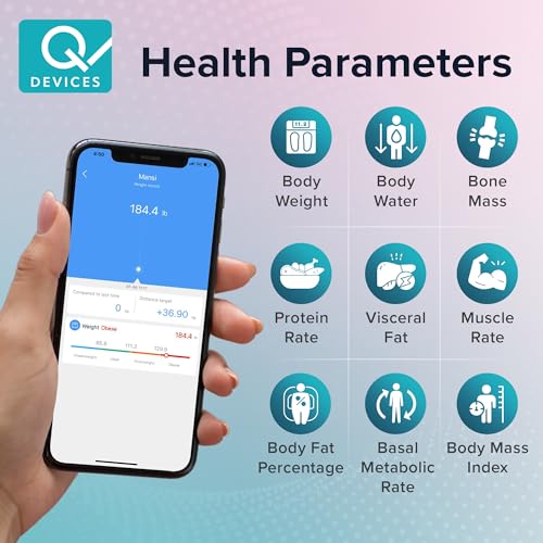 Image of Q DEVICES Bluetooth Smart Weighing Machine for Body Weight, Digital Body Composition Analyzer with 9 Health Metrics, BMI & Fat%, App Sync, Free Diet Consultation, 1-Year Warranty (Black)