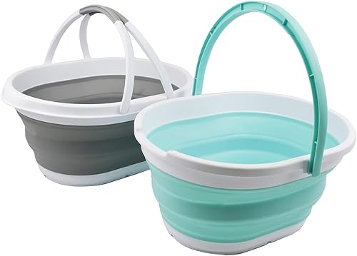 SAMMART Cubo plegable con asa de 11 litros (2.9 galones)  Tina de picnic portátil al aire libre  Contenedor de almacenamiento plegable para lavar