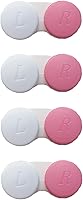 Smanzu 4 Pack Pink Contact Lens Cases - Durable Portable Storage Holders with Left/Right Labels for Soaking