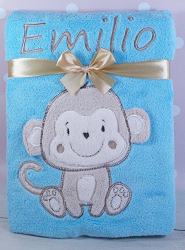 Babydecke mit Namen und Datum bestickt Schmusedecke Geschenk Taufe Geburt (Blau 3) Cover