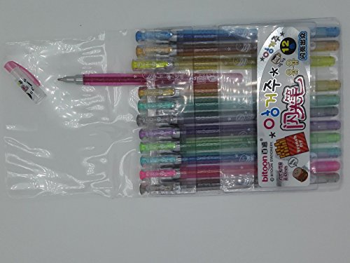 Bitoon 1 Set (12 Colors) Glitter Pens Gel Pens For Diy Scrapbooking Assorted Colors #TOP4