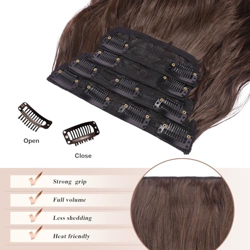 FESHFEN Clip in Hair Extensions 4 PCS Thick Hairpieces Chocolate Brown Long Wavy Clip in Hair Piece Full Head Synthetic Hair Extensions for Women 20 Inches - Image 4
