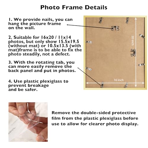 Image of JCJMY 16x20 Picture Frame with 11x14 Mat, Display Photo 11x14 with Mat or 16 x 20 Without Mat, Wall Hanging Large 16 by 20 Poster Frame with Plexiglass, Gold