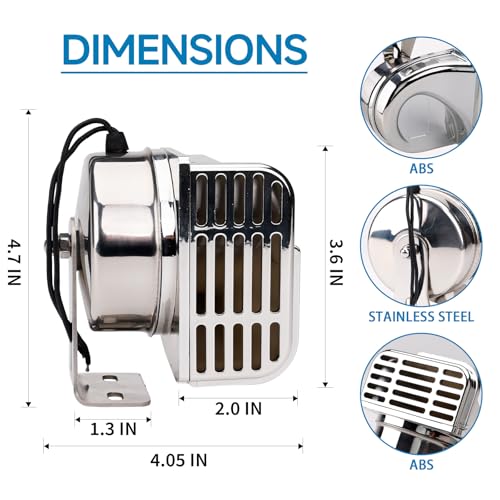 Image of FARBIN High-Tone Boat Horn 12V Horn for Boat Stainless Steel Horn for Ships | 510Hz high tone horn, made of stainless steel material, waterproof, with base bracket, for sailboat yacht motorcycle car etc.