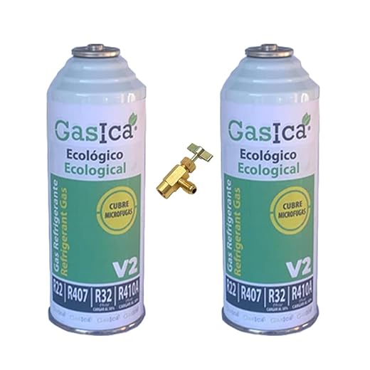 REPORSHOP - 1 Botella Gas Gasica V2 226Gr Alternativo R22, R32, R407C, R410A Freeze (2 Botellas+Val)