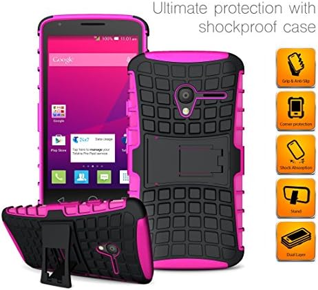 Compatible with Alcatel U3 4034L - Hard Silicone Strong Heavy Duty Shock Proof Dual Layer Armour Protective Case Cover with Built-in Stand in HOT PINK