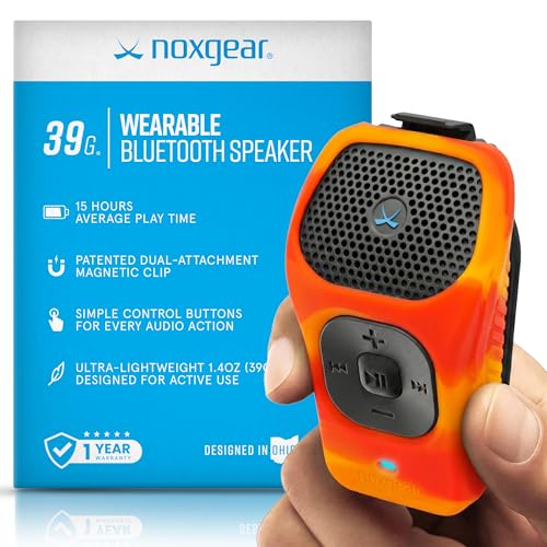 Image of noxgear 39g Wearable Bluetooth Speaker, Magnetic Mini Clip-On EDC Gear, Waterproof Up to 15 Hours Playtime | Clip On Speaker, Wearable Speaker with Microphone, 100ft Range (Color: Fire)