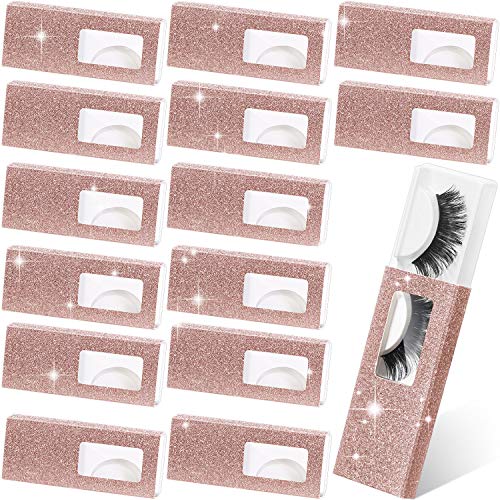 50 Pieces False Eyelash Packaging Box Empty Eyelash Case Glitter Paper Plastic Eyelash Storage Box False Lashes Holder Storage Box with Lash Tray for Women Girls Makeup False (Champagne Gold)