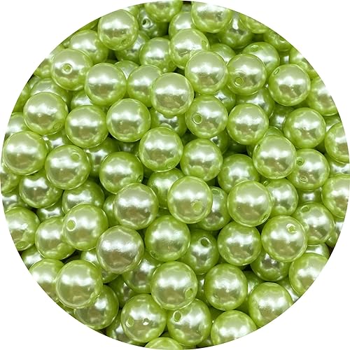 Tingoons 1800pcs 4mm Pearl Beads with Hole Round Loose Luste Craft Beads for Home Decoration Vase Fillers DIY Craft Making Jewelry Making Bracelet Necklace Earrings(Light Green)