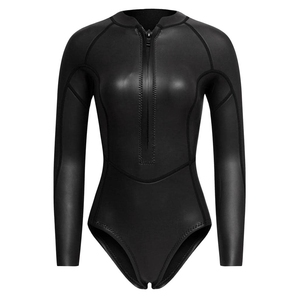 Damski kombinezon neoprenowy z zamkiem błyskawicznym z przodu bikini do nurkowania czarny błyszczący XS