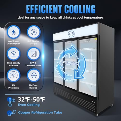 Elite Kitchen Supply Commercial 3 Glass Door Merchandiser Refrigerator, ETL Display Fridge Cooler, 3 Section Upright, 78\" W 69.43 cu. ft. Fan Cooling