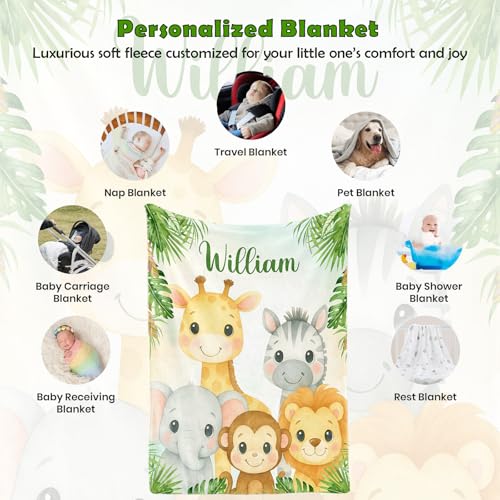 Image of Personalized Woodland Baby Blanket with Name, Custom Name Blanket for Boy, Printed in USA, Super Soft Blankets for Newborn, Customized Gifts for Baby Shower Birthday Christmas