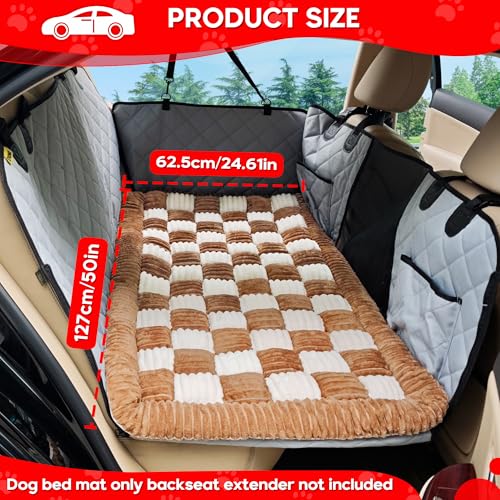 Dog Car Bed Mat, Non-Slip Backseat Extender Pet Blanket, Plaid Dog Bed for SUVs, Sedans & Trucks, Chew-Resistant Travel Pad for Dogs, Easy Clean & Scratch-Proof & Comfort (50\"x24.6\")