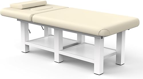 Miniatura 10 de pouseayar Mesa de masaje estacionaria ancha con marco de metal para mesa de tratamiento, mesa de terapia física, cama facial de spa, piel sintética,