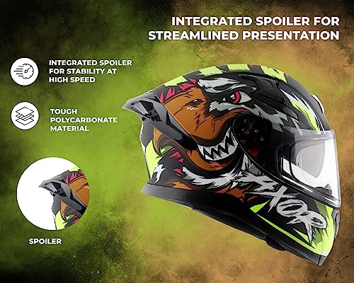 Image of Axor Apex Falcon ISI ECE DOT Certified Full Face Dual Visor Helmet for Men and Women with Pinlock Fitted Outer Clear Visor and Inner Smoke Sun Visor -Dull Black Neon Yellow-XL