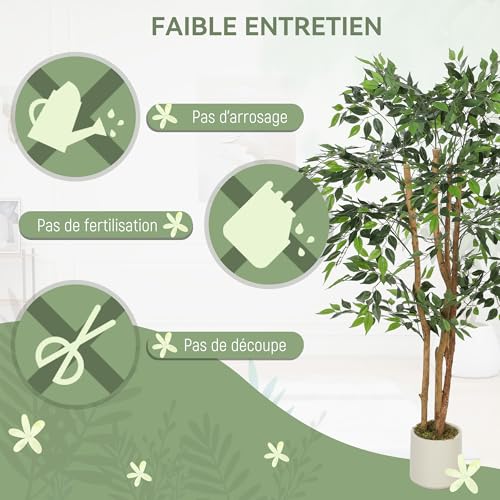 HOMCOM Plante Artificielle intérieure 150 cm Banian Arbre Artificiel, Pot en Plastique et Tronc en Bois Massif, Fausse Plante Vert décoration pour Maison, Bureau, Salon, Chambre – Image 5