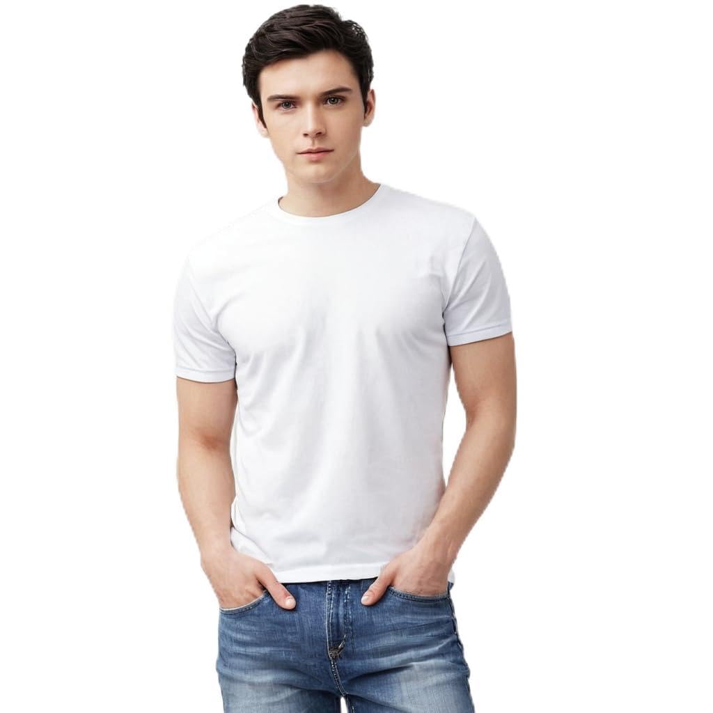 Mens 100 Cotton T Shirts Black White Mens Shirts-Soft Round Neck Undershirts for Men-Classic Fit Tee for Daily