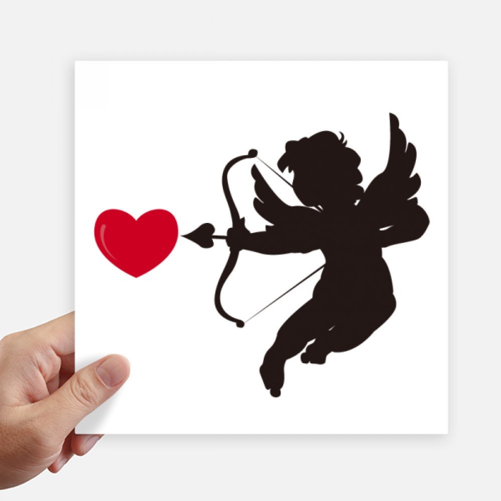 Autocollant carré modèle de Coeur Cupidon Ange 20 cm pour mur et ordinateur portable 4Pcs