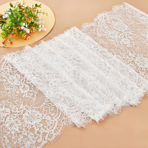 LEEREYDAS 15.75 Wide 3 Yard White Eyelash Lace Fabric High Density Weaving Lace Ribbon with Floral Pattern for Wedding Sewing DIY Crafting Home Decor (White)