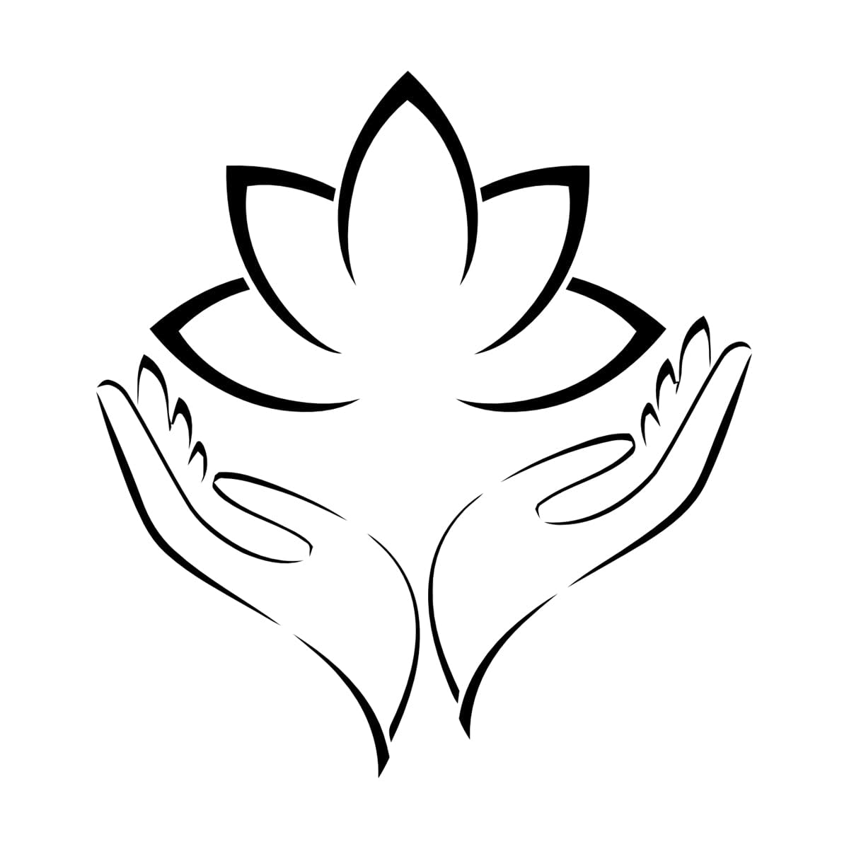 Engraving Stickers Lotus Flower Hands Opened Palms Meditation 54x57.5cm Easy Installation Large Black
