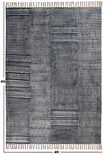 Tapis Kilim Dhurrie bleu de couloir 61x340 cm tissage plat coton