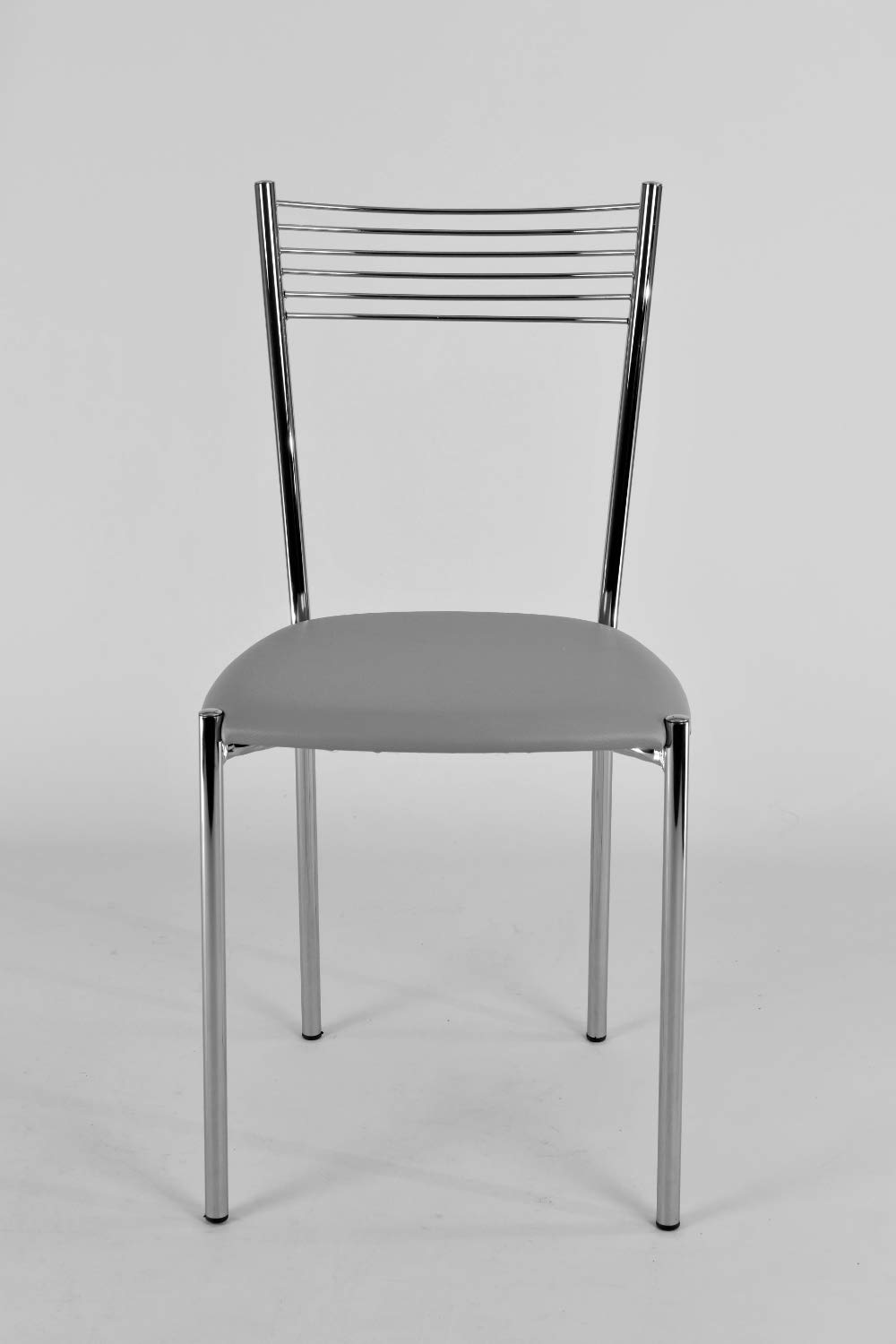 t m c s Tommychairs - Set 4 sillas Elegance para Cocina, Comedor, Bar y Restaurante, Estructura en Acero Cromado y Asiento tapizado en Polipiel Color Gris Claro