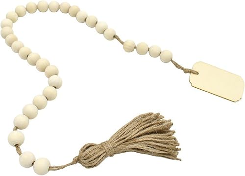 Miniatura 6 de Paquete de 4 guirnaldas de cuentas de madera de decoración bohemia, cuentas de madera para decoración del hogar de granja con borlas, decoración