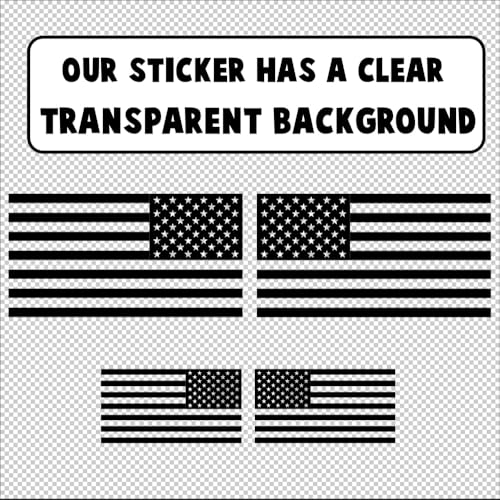 Image of Matte Black American Flag Decals (4 Pack, Various Sizes) - Transparent, Durable, Waterproof, Fade Proof American Flag Sticker for Car, Truck, Laptop, Water Bottle