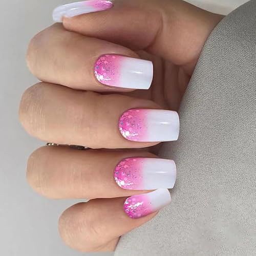 BAOYAALIN Ombre Rose Red White Nails