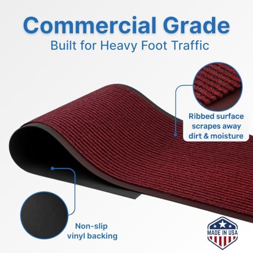 Consolidated Plastics Brush Dry Mat - Made in USA, Heavy-Duty Commercial Floor Rug for Indoor/Outdoor Entryways, Non-Slip Backing for High-Traffic Areas (3' W x 4' L, Red)