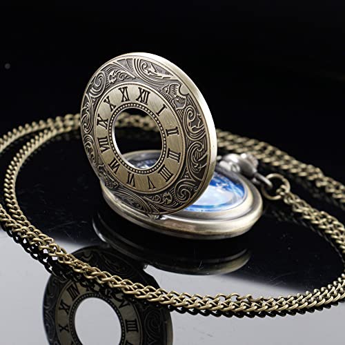 Image of Tiong Roman Numerals Scale Quartz Pocket Watches with Chain Christmas Graduation Birthday Gifts Fathers Day