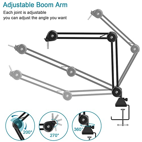 Boom Arm, Aveek Foldable Desktop Mic Boom Arm Fully Adjustable Scissor 360°Rotatable Microphone Arm Stand With Desk Mount Microphone Clip 3/8" - 5/8" Adapter For Blue Yeti Snowball Hyperx Quadcast #TOP2