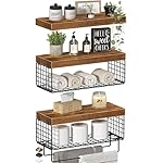 Bathroom Floating Shelves Over Toilet - Shelf Above Toilet Storage Small Farmhouse Decor Shelves (15.7 inch, Set of 3, Rustic Brown)