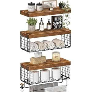 Bathroom Floating Shelves Over Toilet – Shelf Above Toilet Storage Small Farmhouse Decor Shelves (15.7 inch, Set of 3, Rustic Brown)