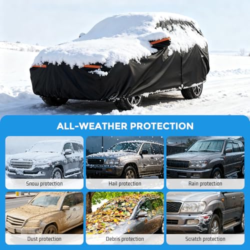 Image of Winter Car Cover for Ford Explorer 1991-2025, Heavy Duty SUV Full Car Cover | Waterproof All Weather Outdoor for Hail Snow Ice Rain Sun UV Dust Protector, with Driver Side Zipper & Reflective Strips