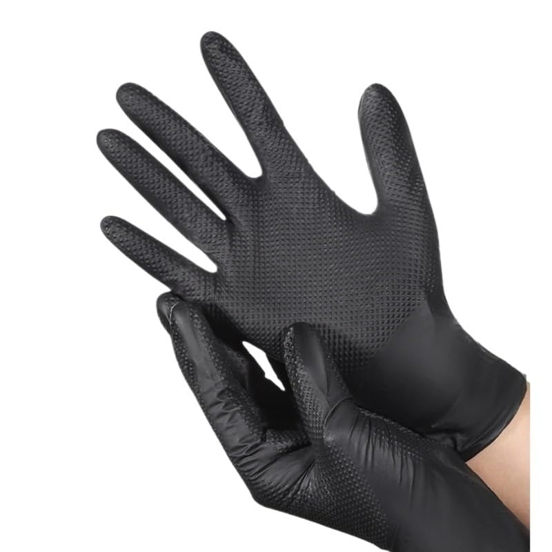 10/30/50 szt. Czarne rękawice nitrylowe jednorazowe, 8 mil, bez lateksu, dla mechaników, wytrzymałe, o fakturze diamentowej, przemysłowe(Black 50PCS,XL)