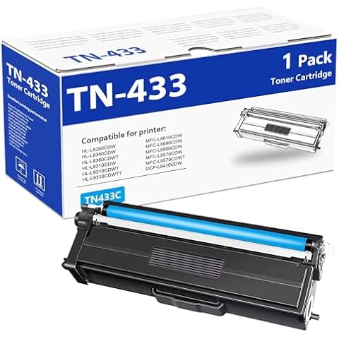 TN-433 TN433 High Yield Toner Cartridge (Cyan, 1-Pack), Replacement for Brother TN-433 TN433C HL-L8260CDW HL-L8360CDW DCP-L8410CDW MFC-L8610CDW Printer Toner Cover