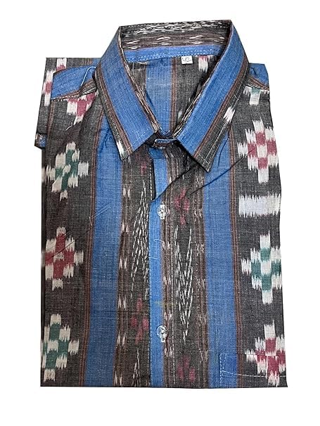 Image of Odisha Handloom 100% Pure Cotton Sambalpuri pasapali Half Shirt fabric for Men /Boys Odisha Traditional Shirt Tie-Dye Craft, Soft & Breathable Weave Cotton Material