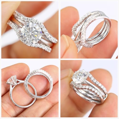 Moissanite Wedding Ring Set for Women, 2CT D Color VVS1 Bridal Set Wedding Bands S925 Sterling Silver with 18K White Gold Plated Engagement Anniversary Rings for Her3