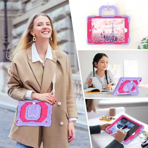 Image of Auizotl Case for iPad 9th /8th /7th Generation 10.2 Inch iPad Case 9th Generation with Screen Protector /Rotate Stand /Pen Holder,Military Grade Shockproof i Pad 9th /8th /7th Gen Cases,Purple Pink