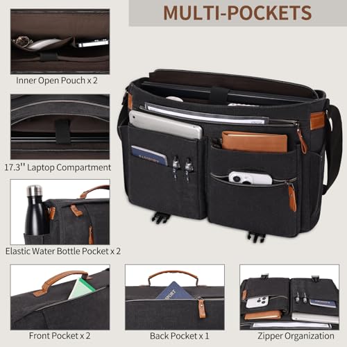 Image of ESTARER Messenger Bag 17.3 Inch, Mens Computer Bag for Teacher /College /Work /Travel, Water-resistant Canvas Laptop Bag Satchel Briefcase, Dark Grey