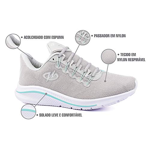 Tênis De Caminhada Academia Runway Training Feminino Tamanho:36;Cor:Cinza e Verde