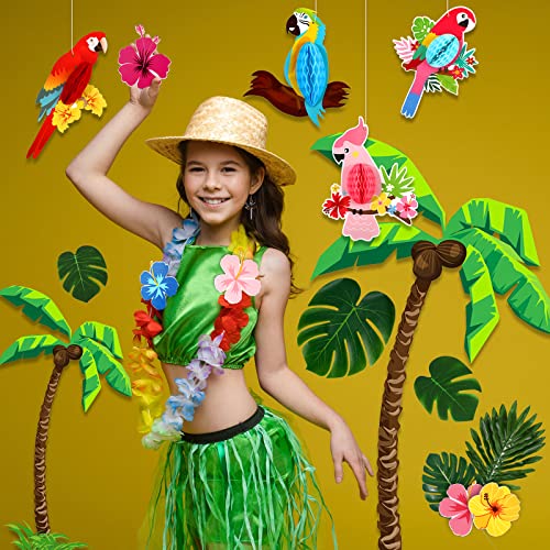 30 Pieces Cardstock Paper Palm Trees Hawaiian Hibiscus Flower Cutouts Honeycomb Birds Party Decorations Artificial Tropical Palm Leaves Luau Birthday Decorations For Tiki Rainforest Party Decoration #TOP4