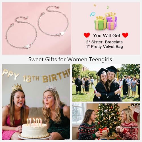 Image of 2 & 3 Pcs Triple Heart Link Sister BFF Bangle Bracelet Set | Matching Bestie Friendship Jewelry, Mother's Day Graduation Gifts for Women Teengirls