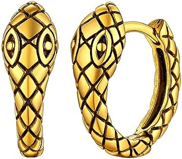 FaithHeart Snake Earrings, Punk Gothic Cobra Snake Hoop Earring Stainless Steel/Gold/Black, Dangling Serpent Earrings for Men Women - With Gift Packaging