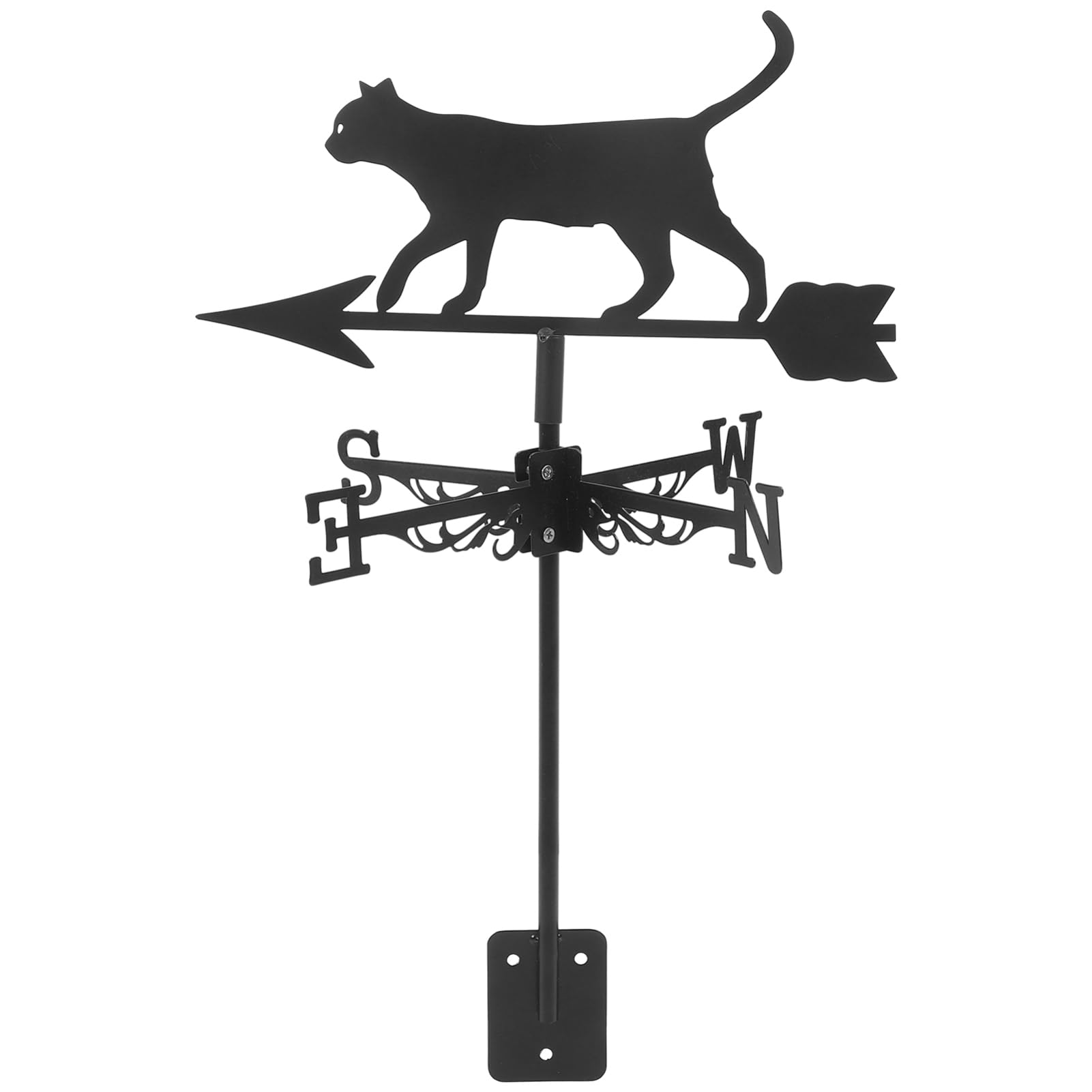 Veleta de viento de gato resistente en acero negro para jardín