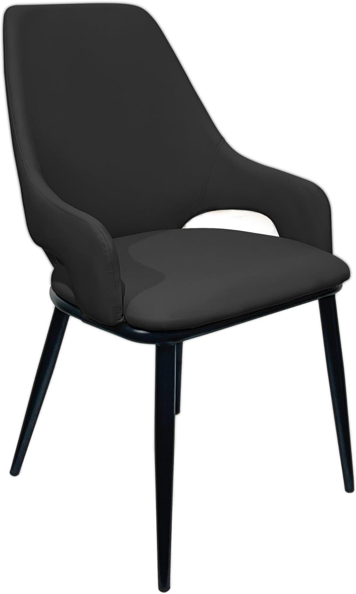 Maple Home Modern Dining Chair Artificial Leather Accent Arm Ordinary Comfortable Backrest Metal Legs Upholstered Kitchen Dining Restaurant Furniture (Black)