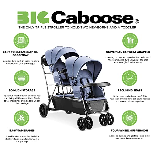 Joovy Big Caboose Triple Stroller With Rear Bench And Standing Platform, Reclining Seats, Optional Rear Seat, And Two Universal Car Seat Adapters, Slate #TOP5