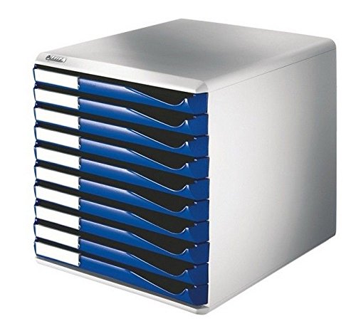 Leitz | Ablagebox | Post- und Formular-Set | Gehäuse grau | Schubladen blau | 10 Schubladen